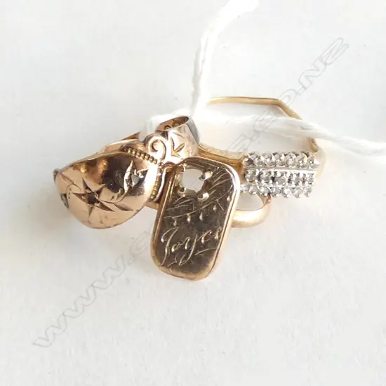 3 DAMAGED 9ct RINGS, 1 w SML DIAMONDS, 4.7gm