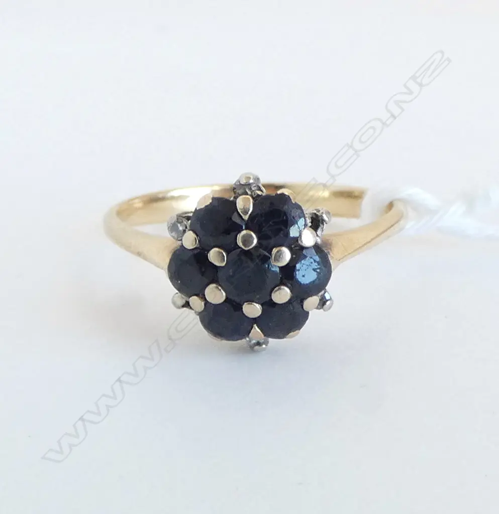 GOLD RING with BLUE & WHITE STONES 2 missing, VERY WORN 2.9grms SIZE O1/2 Image 1++