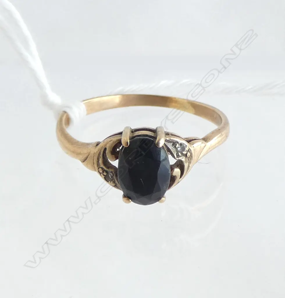 9ct GOLD SAPPHIRE & DIAMOND RING 1.7gms SIZE N Image 1++