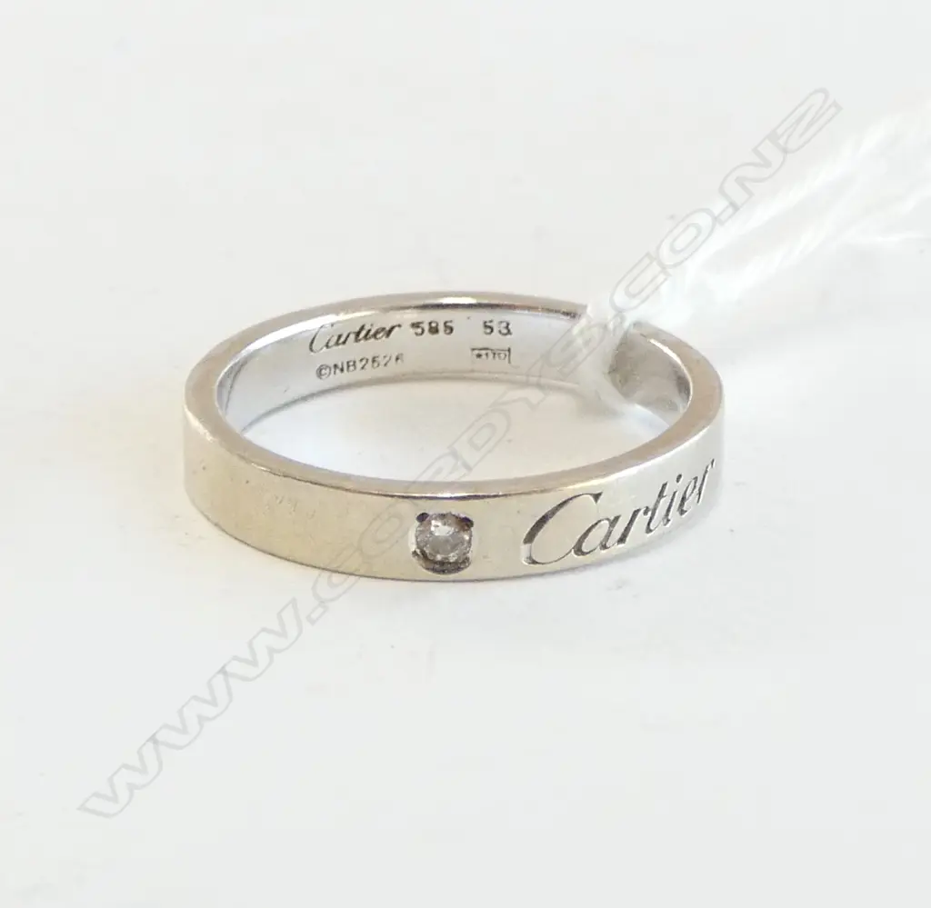 14CT WG CARTIER RING w. CZ STONE 3.8grms SIZE Q Image 1++