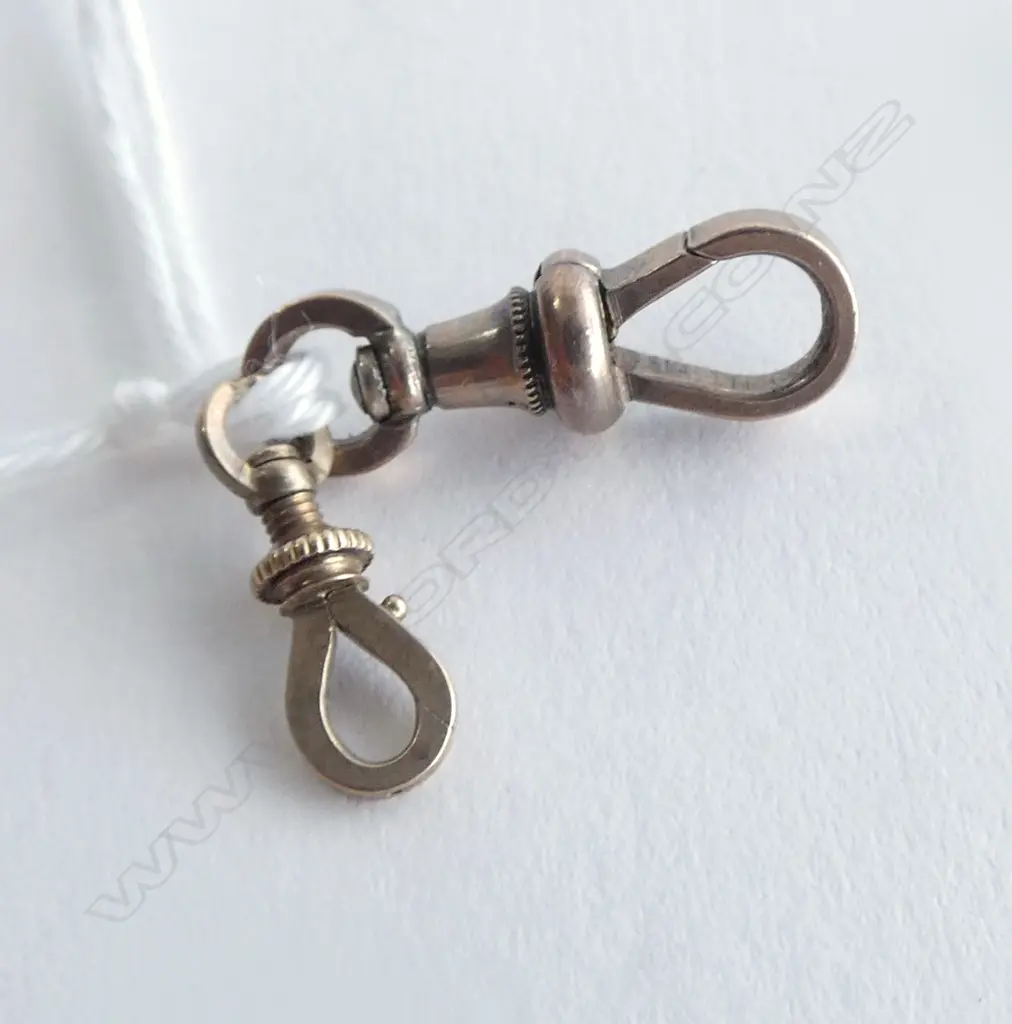 2 C1900 9ct GOLD 'DOG' CLIPS for neck or fob chains 2.36gms Image 1++