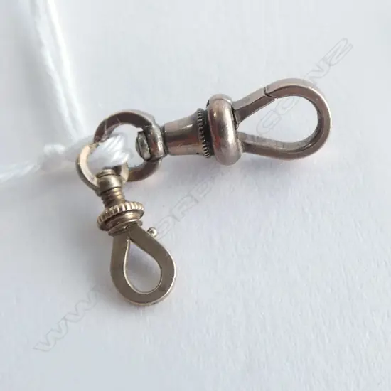 2 C1900 9ct GOLD 'DOG' CLIPS for neck or fob chains 2.36gms