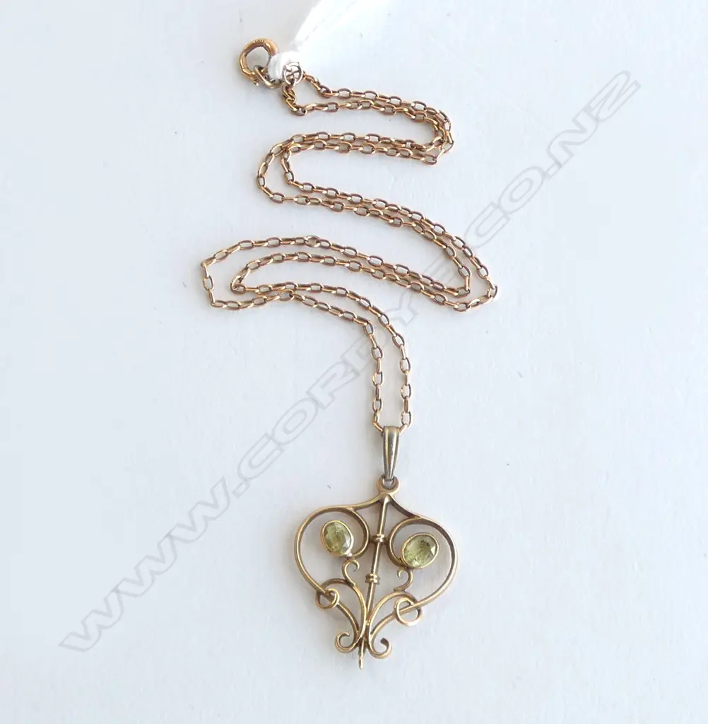 18CT EDWARDIAN PENDANT  ON 15CT CHAIN (BAIL GP) 7.3grms Image 1++