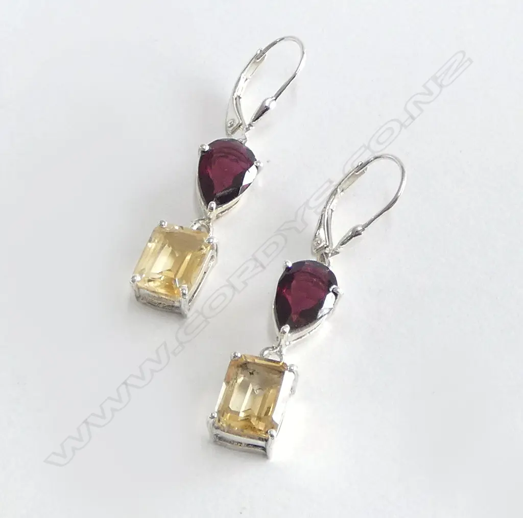 PR SILVER GARNET & CITRINE EARRINGS new Image 1++