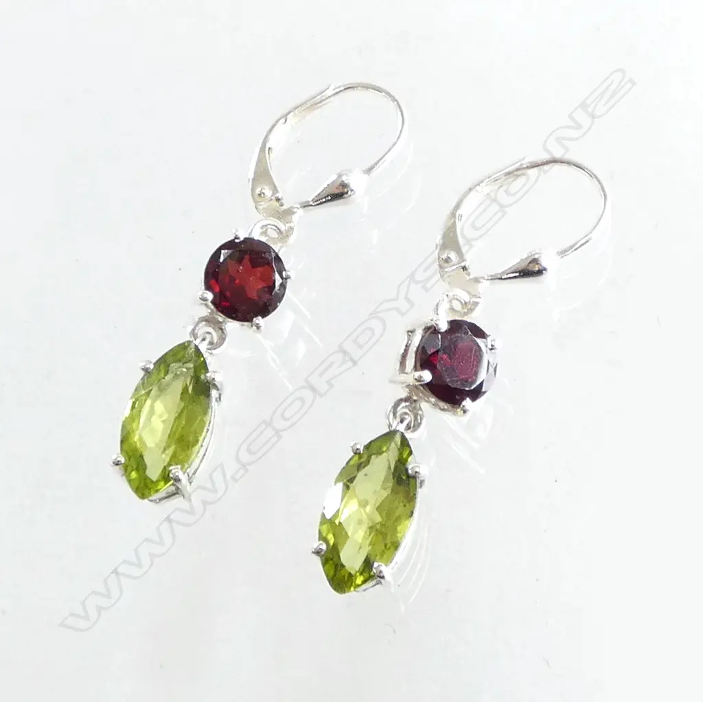 PR SILVER PERIDOT & GARNET EARRINGS new Image 1++
