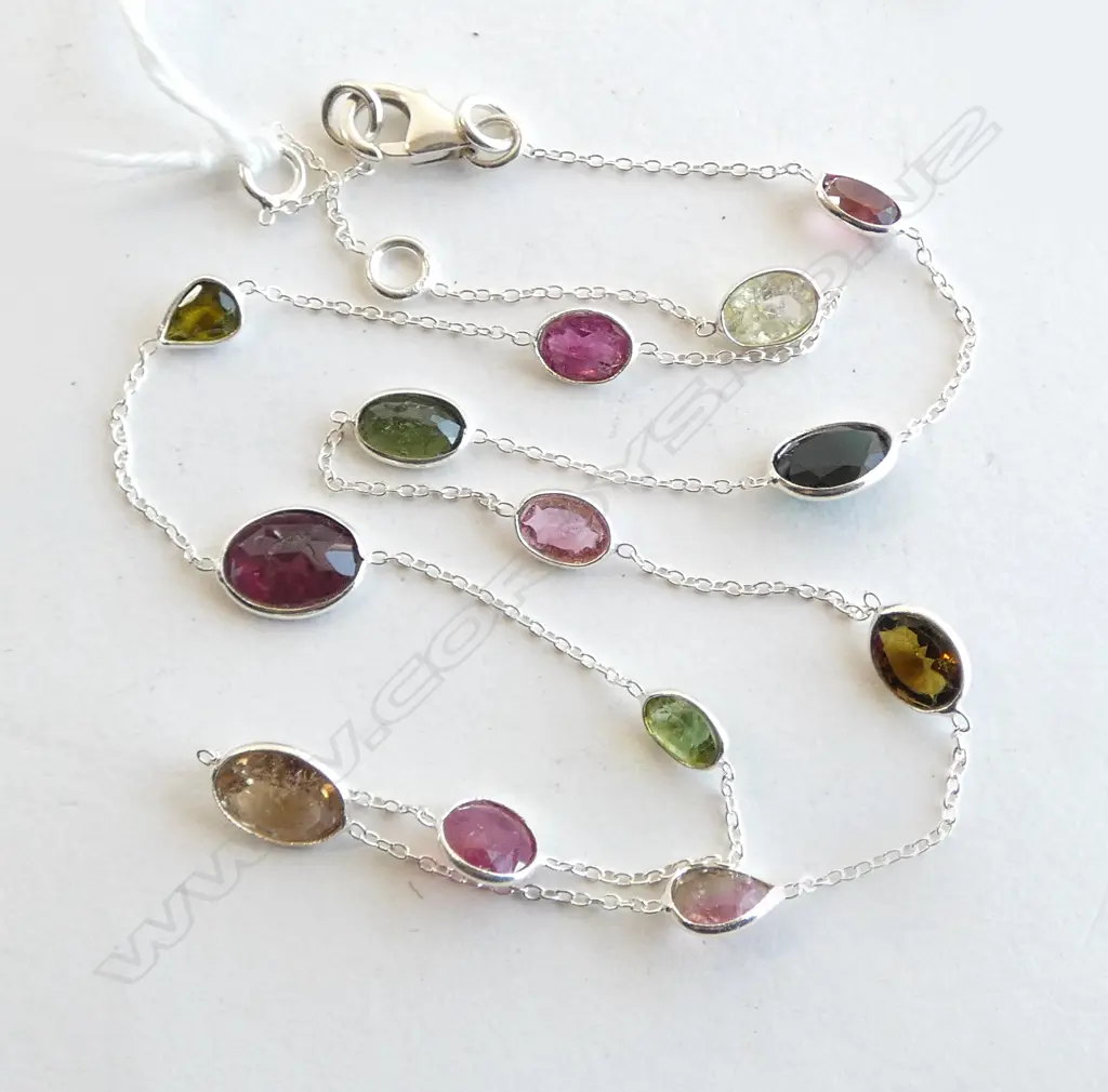 SILVER & TOURMALINE GEM SET NECKLACE L.460mm new Image 1++