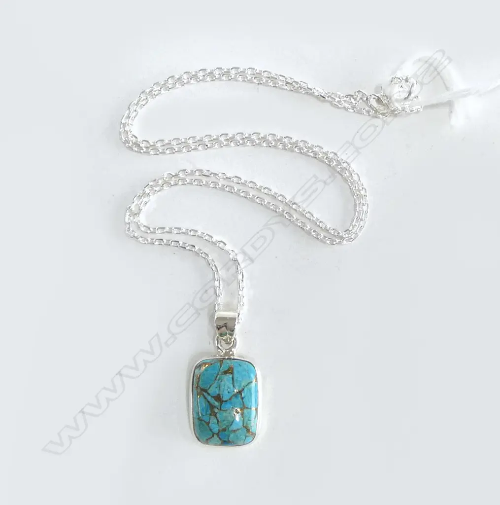 SILVER SET TURQUOISE PENDANT on SILVER CHAIN new Image 1++