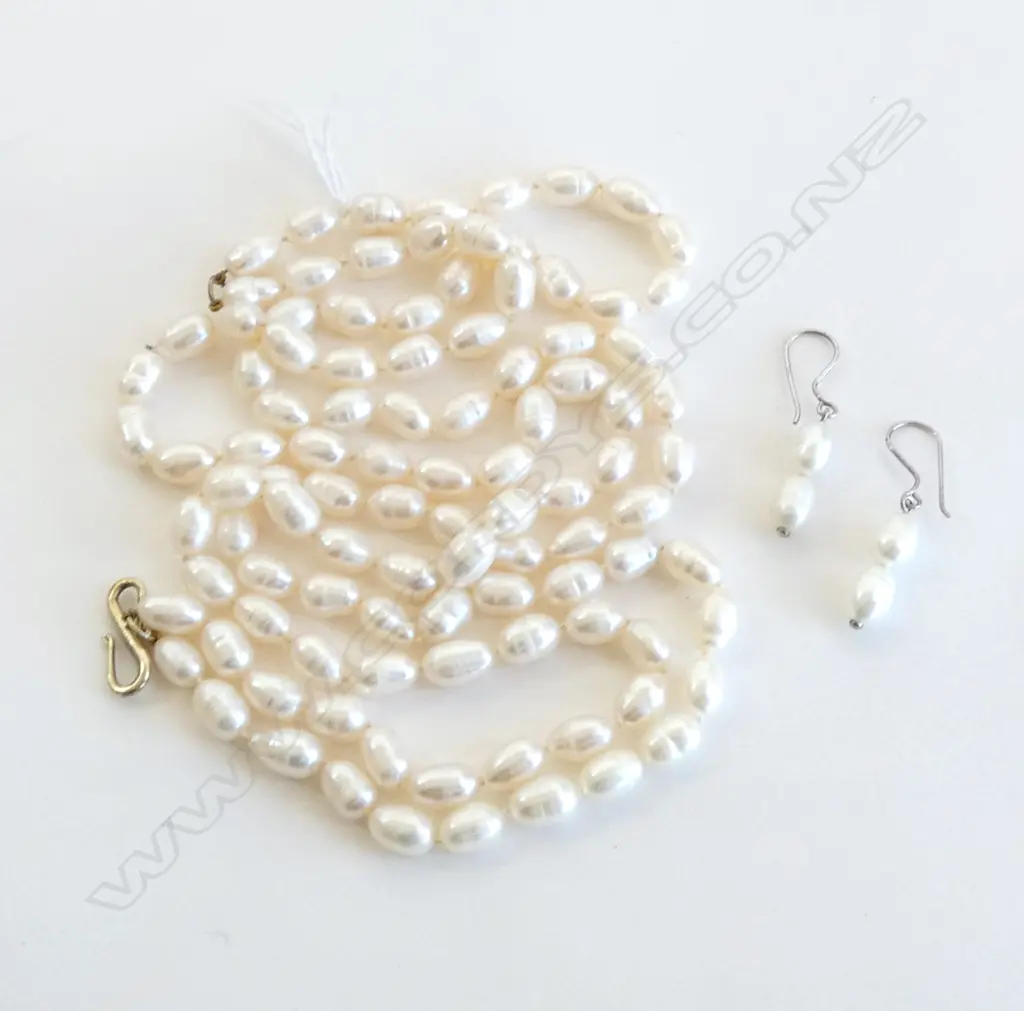 FRESH WATER SEMI BAROQUE PEARL NECKLACE L.1080mm + PR EARRINGS Image 1++