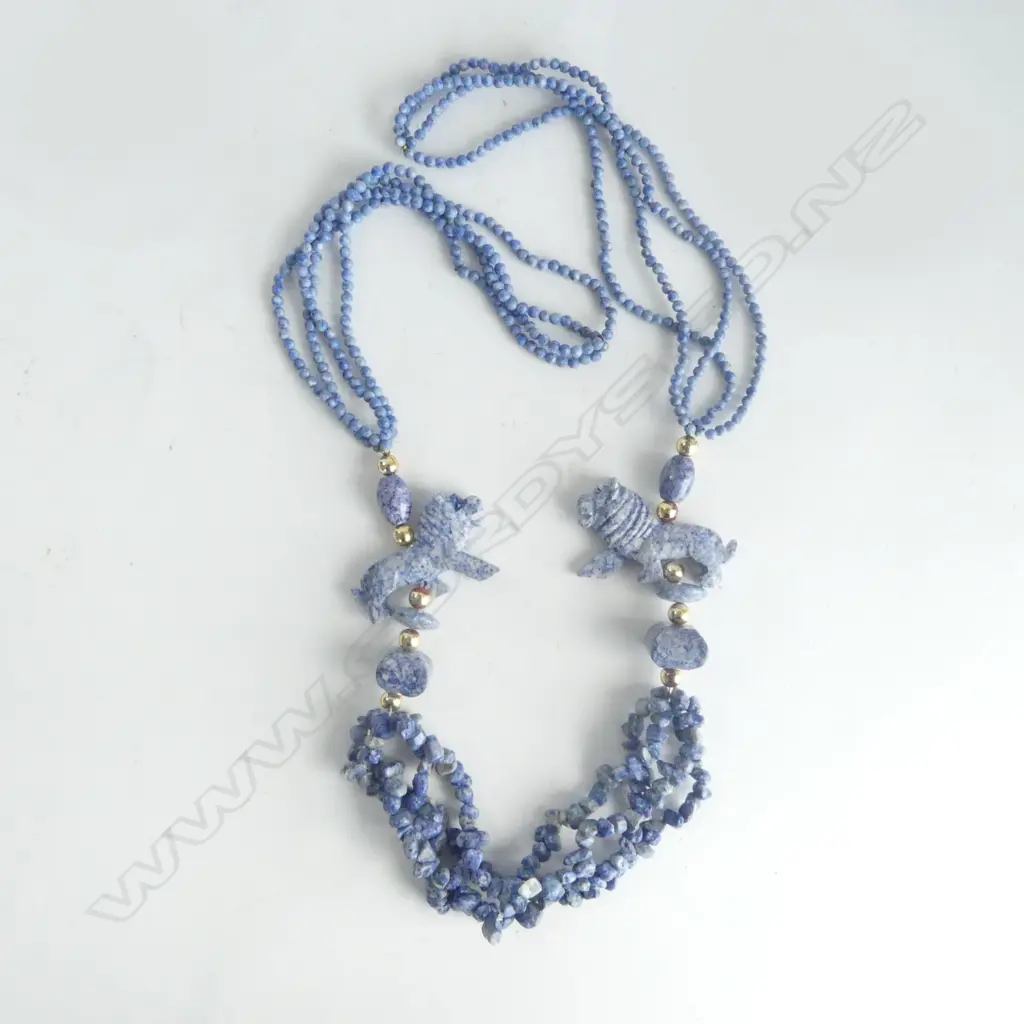 PALE BLUE GEM STONE  LGE SATOUR NECKLACE NO CLASP Image 1++
