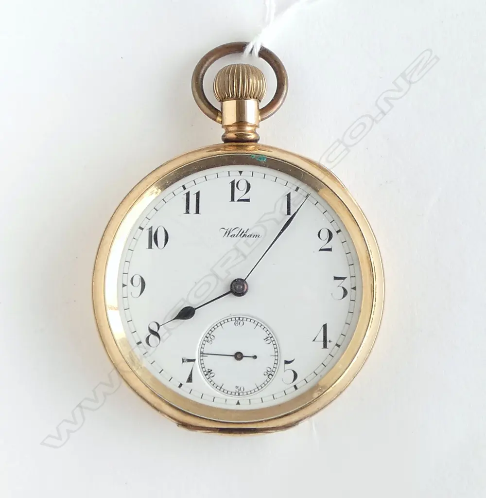 early 20thC Waltham open face POCKET WATCH in Dennison gold plate cased - running Image 1++