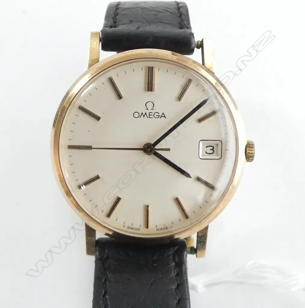 GENTS 9CT Yellow Gold OMEGA WRIST WATCH w. CASE & BOX + 1988 valuation. Running but can't change adjust time Image 1++