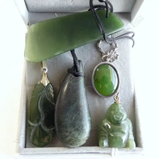 4 POUNAMU PENDANTS 2 with SILVER CHAINS