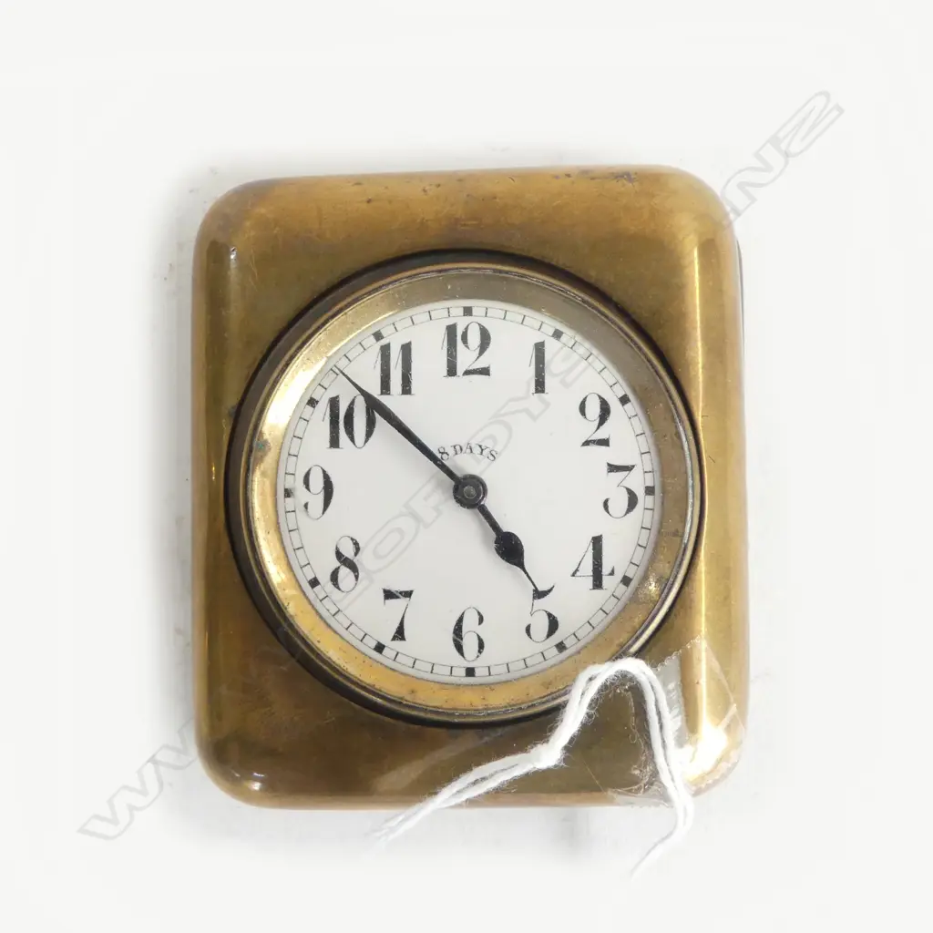 8 DAY AUTOMOBILE (CAR) VINTAGE CLOCK in hinged brass case. Running. 65 x 75mm  Image 1++