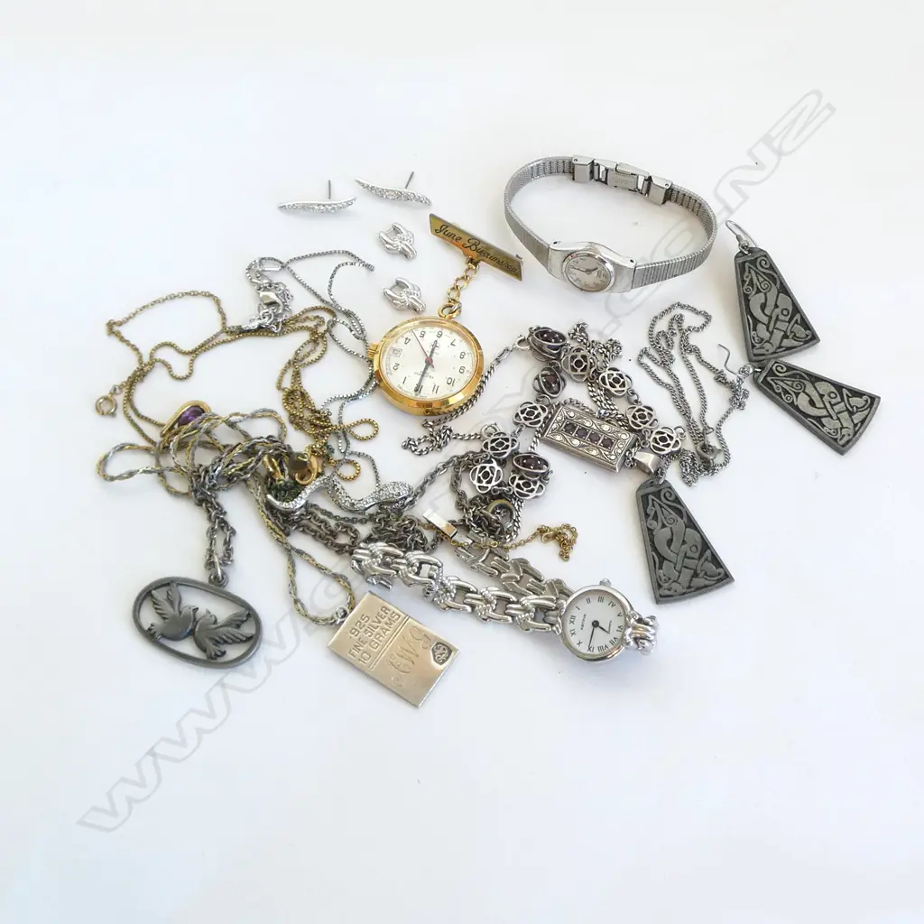 ASST. JEWELLERY, SOME STG, 3 WATCHES ETC Image 1++