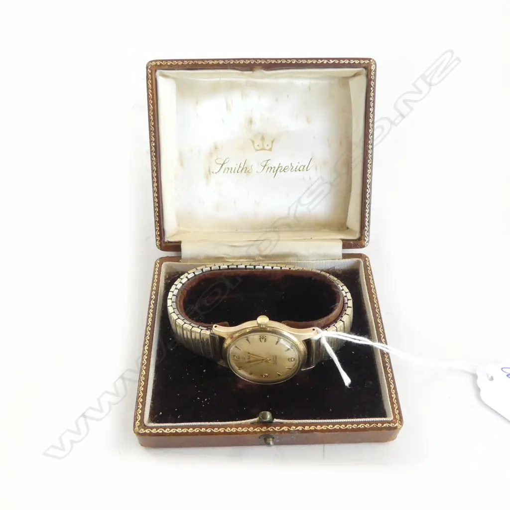 1950's 9ct GOLD 'SKITHS IMPERIAL' English GENT'S WRISTWATCH in original box. Presentation engraved. 19 jewel Running Image 1++