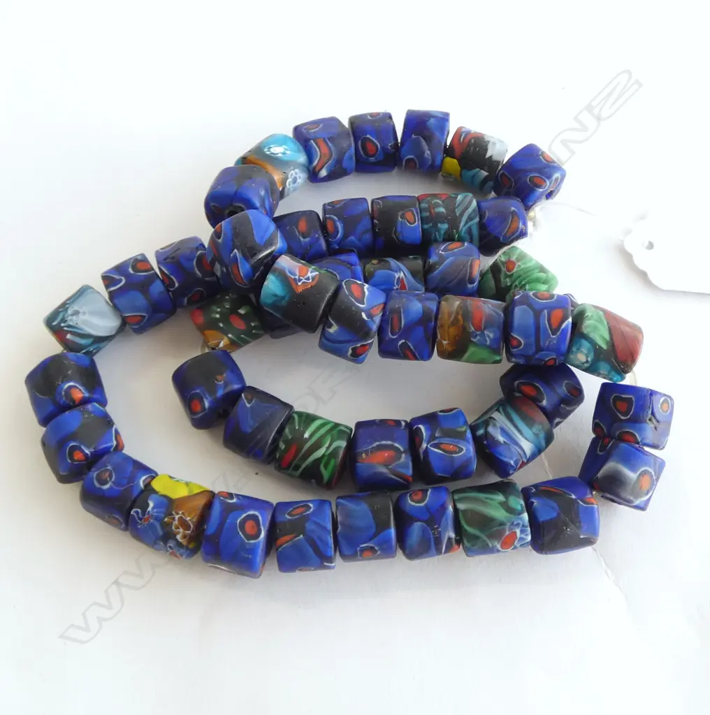 BLUE MILLEFIORI GLASS BEAD NECKLACE & BRACELET Image 1++