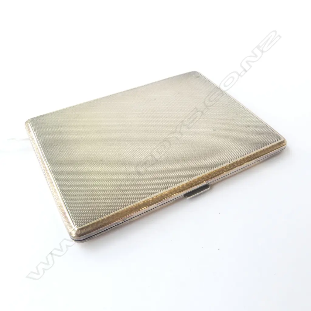 STG SILVER CIGARETTE CASE w. APPLIED 9CT RIM, 115x85mm 192grms Image 1++