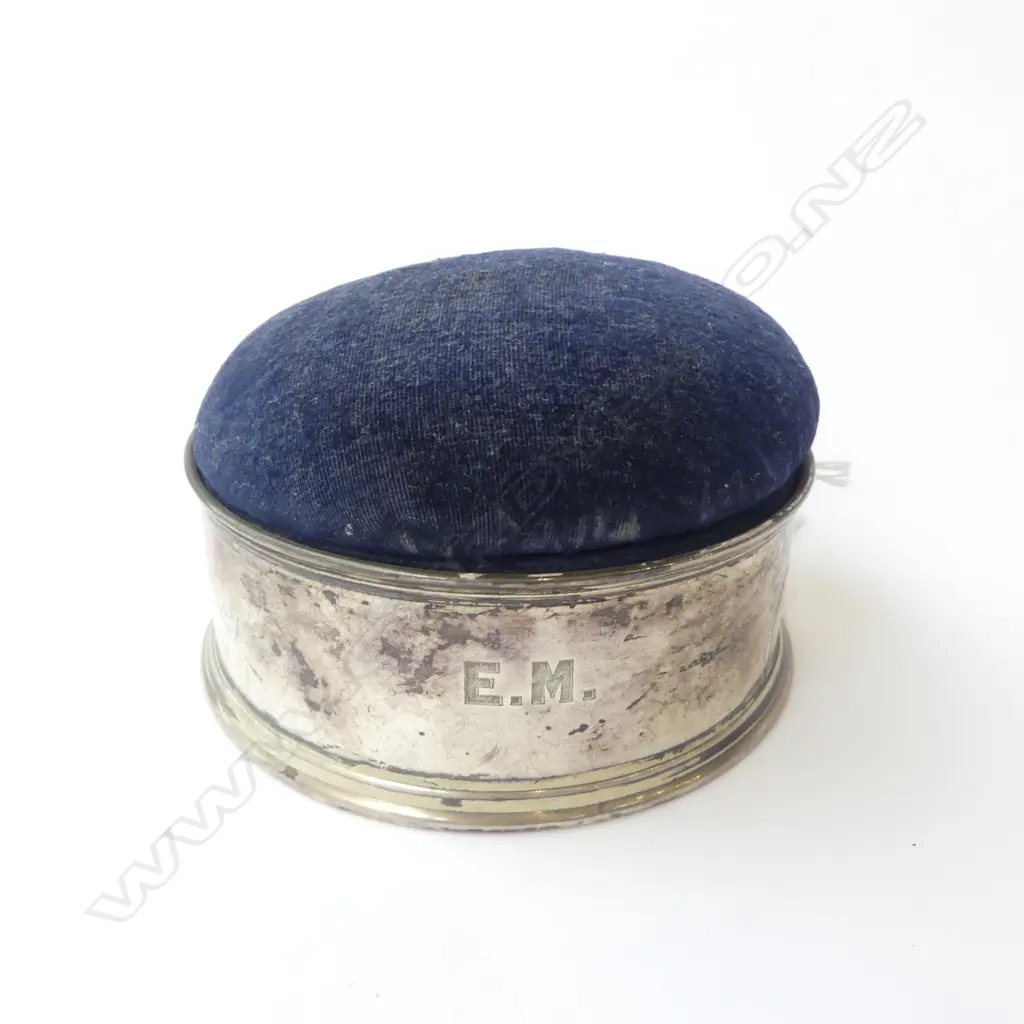 STG SILVER PIN CUSHION/JEWELLERY BOX, CHESTER 1916 120mm dia Image 1++