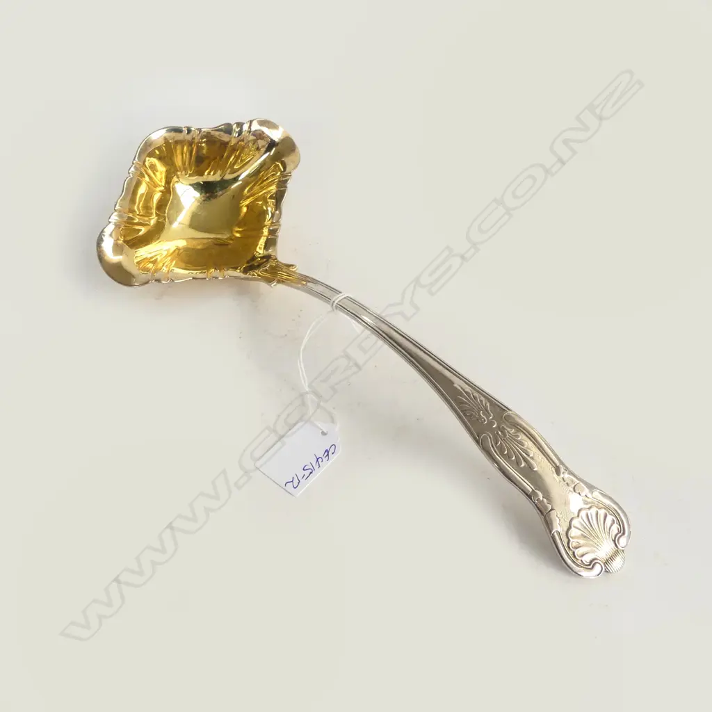 SHEFFIELD SILVER PLATE early 20thC FANCY SOUP LADLE gilded bowl. King's Pattern Image 1++