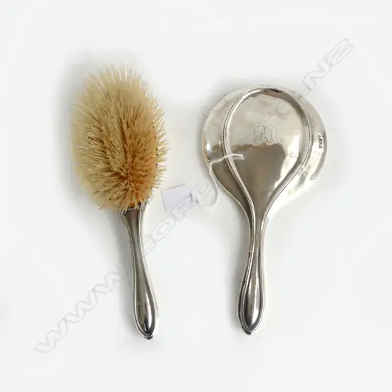 STG SILVER BACKED  BRUSH & MIRROR L.270mm, B'HAM 1912 DENTS
