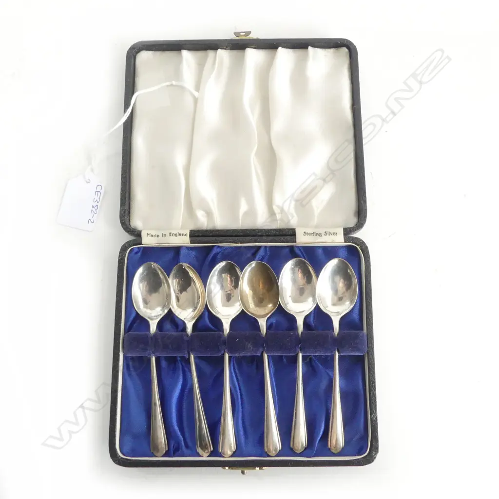 CASED SET OF 6 STG SILVER TEASPOONS; BIRMINGHAM 1951, 69gms Image 1++