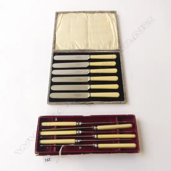 2 BOXED SETS OF 6 IVORINE 'BONE' HANDLED KNIVES