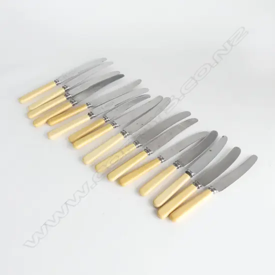 16 IVORINE 'BONE' HANDLED KNIVES; 6 205mm, 10 240mm