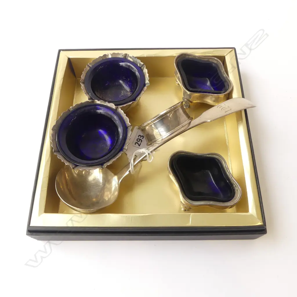 STG SILVER; 2 PRS SALTS, NAPKIN RING, LADLE 205grms Image 1++