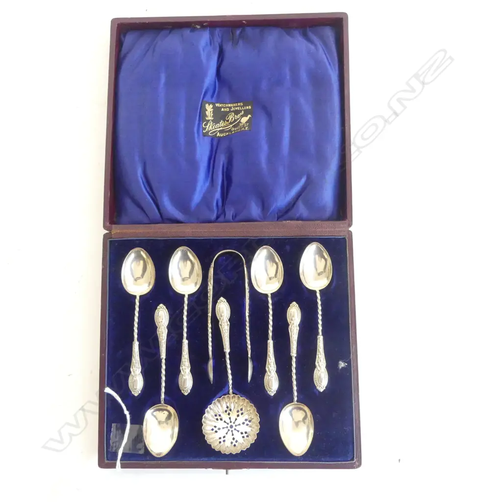 CASED STG SILVER AUCKLAND N.Z. MADE COFFEE SPOON SET 59gms Image 1++