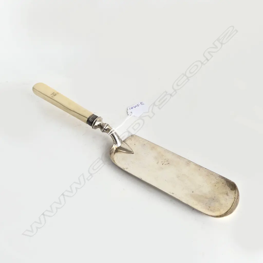 LATE VICTORIAN SILVER PLATE & IVORY HANDLED CRUMB TRAY silver feral  Image 1++