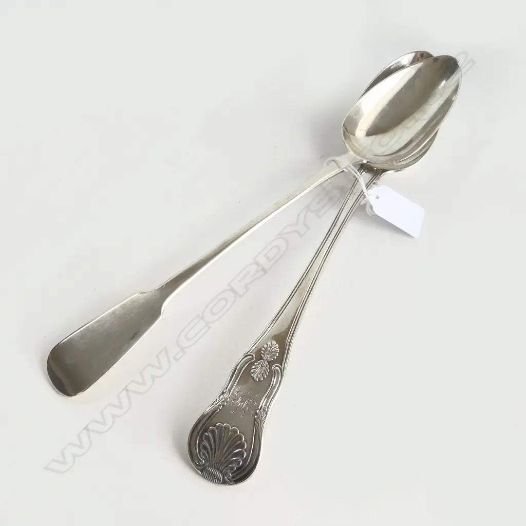 2 STG SILVER PIE SPOONS; KINGS HEAD PATTERN LONDON 1824 + LONDON 1814, 276gms Image 1++