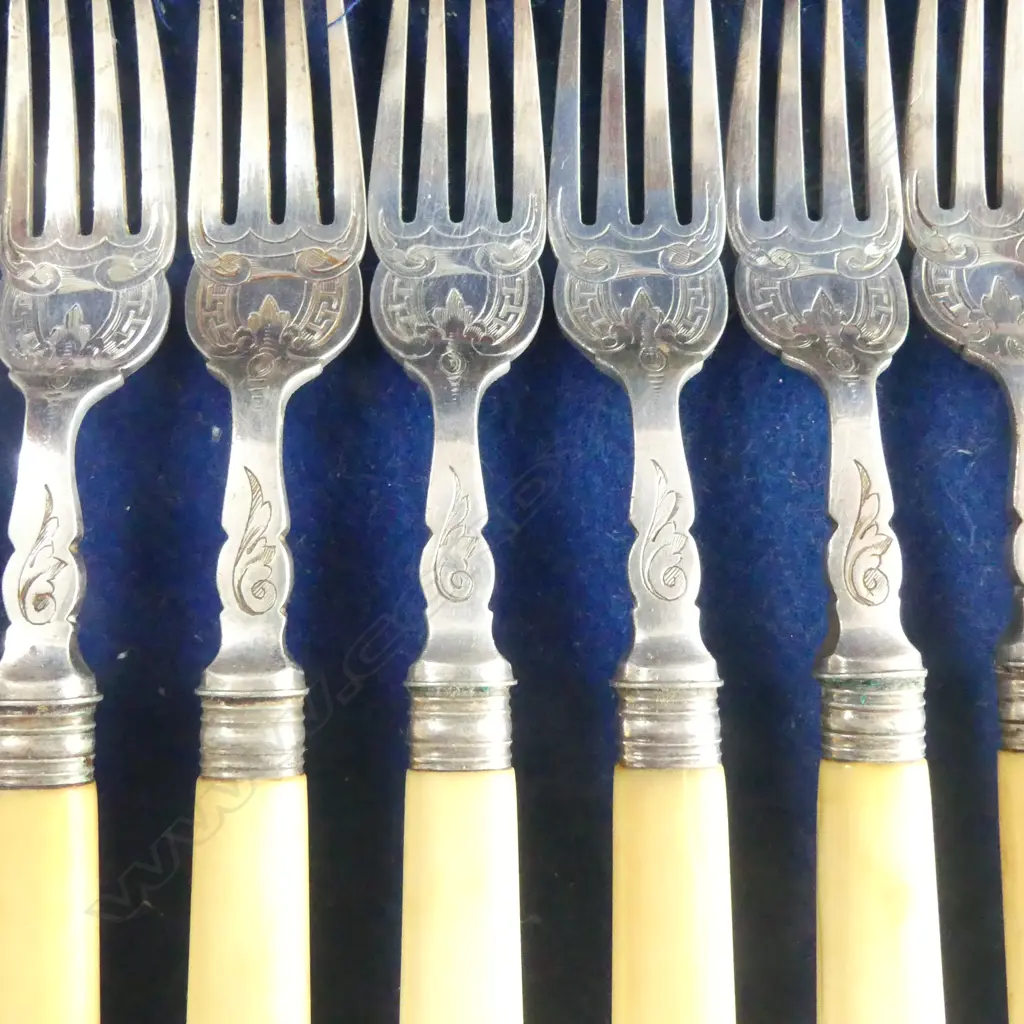 12 PCE ANTIQUE EP FISH SET, MAHOGANY CASE W.345mm Image 1++