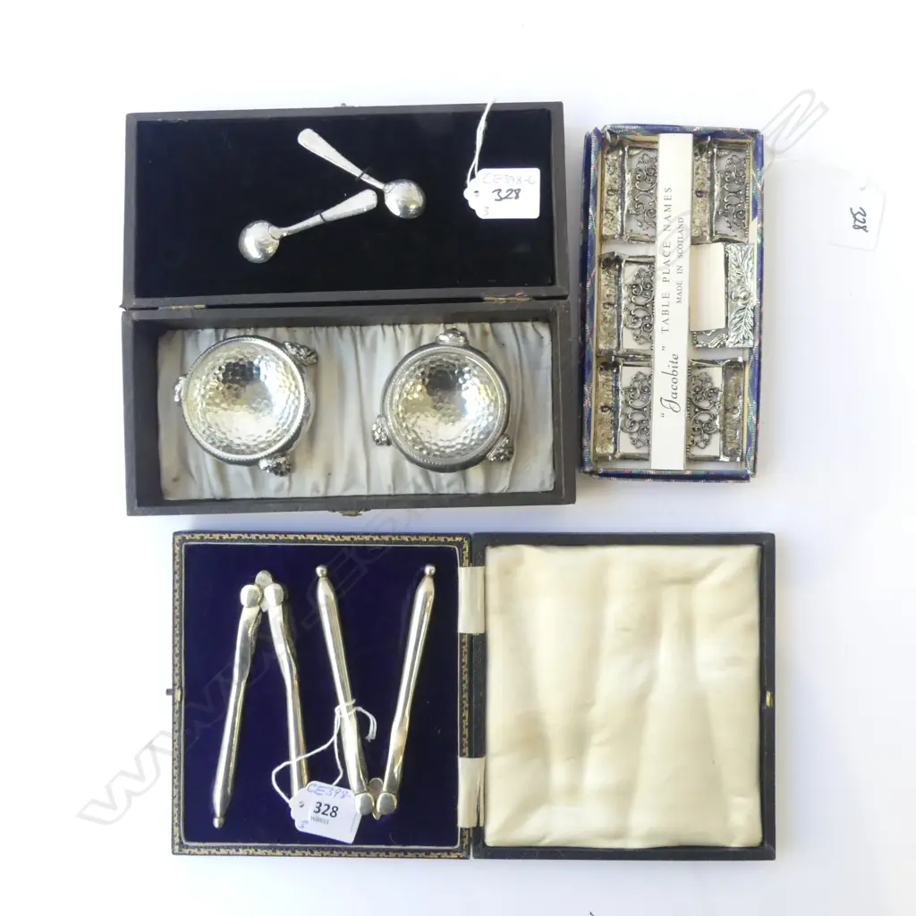 CASED NUT CRACKER PR, CASED PR PEWTER SALTS + 'JACOBITE' PLACE NAME SET Image 1++