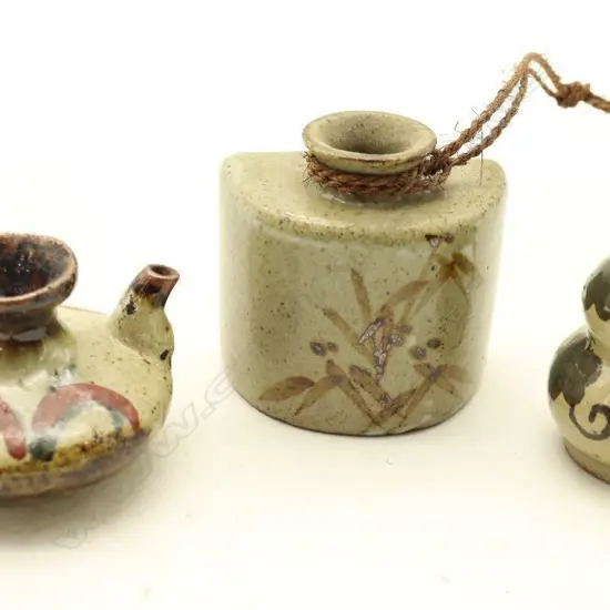 A Japanese Meiji-period Studio Pottery Vase AND A Small Bottle AND Small Gourd Vase-John Perry Collections