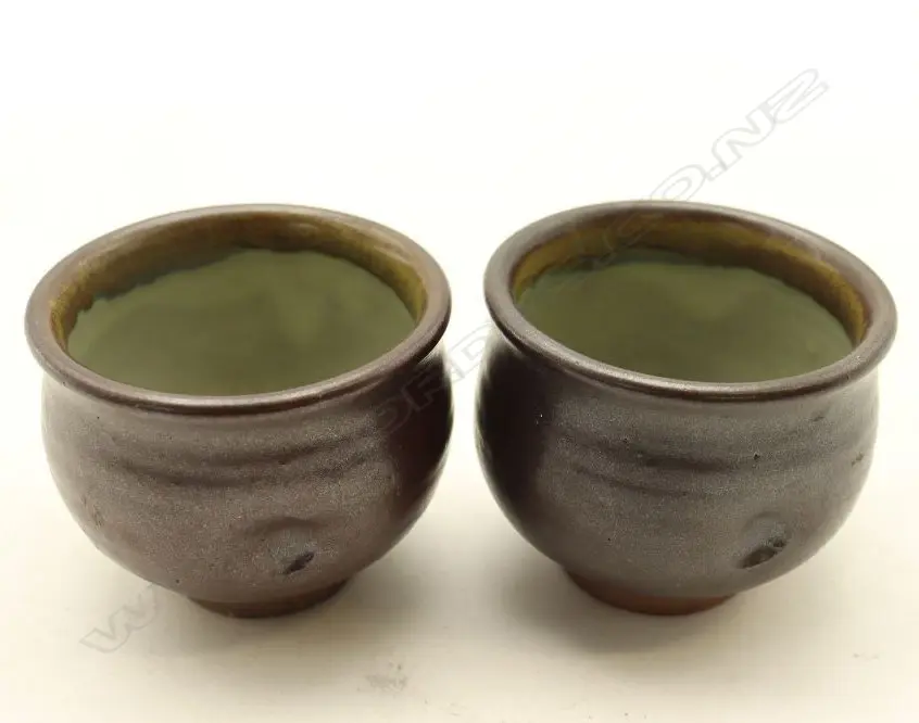 Two Japanese sauce-glazed Pottery Cups Dia.75mm.-John Perry Collections Image 1++