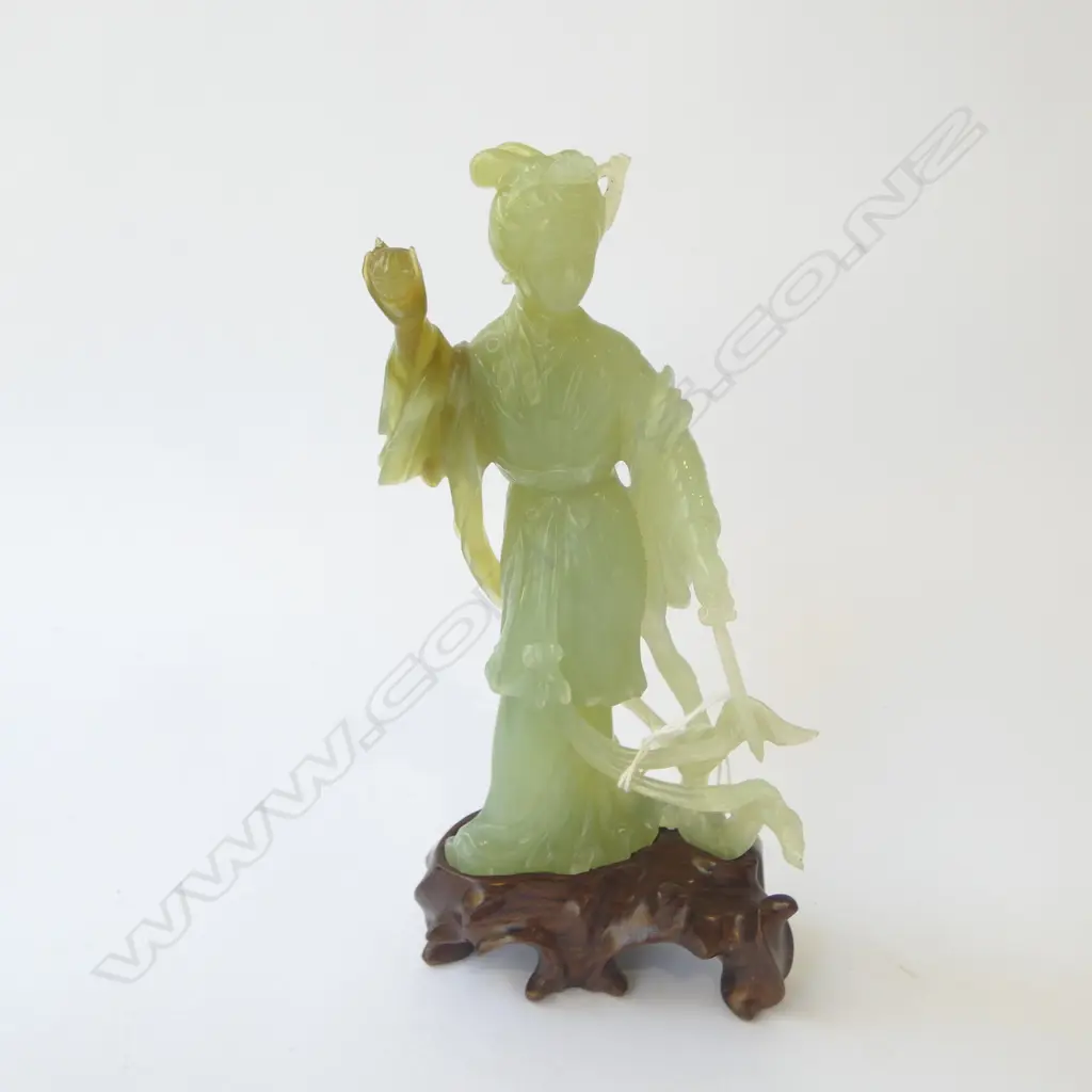 ORIENTAL CHRYSOPRASE WOMAN on CARVED WOODEN STAND, H.200mm Image 1++