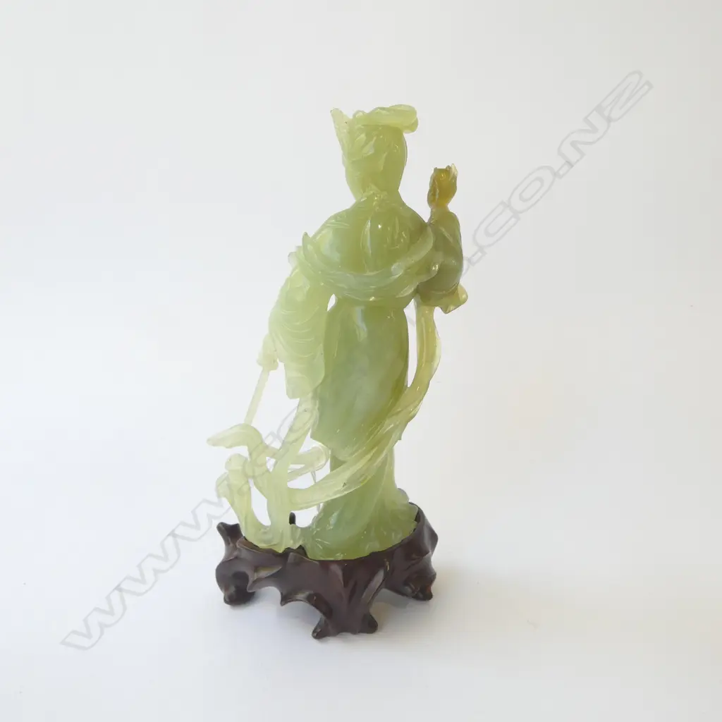 ORIENTAL CHRYSOPRASE WOMAN on CARVED WOODEN STAND, H.200mm Image 1++