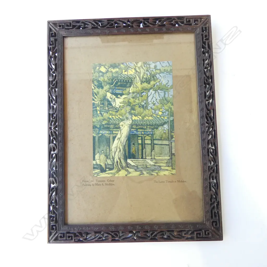 2 ORIENTAL CARVED WOODEN PICTURE FRAMES ONE w. STAND H.440mm Image 1++