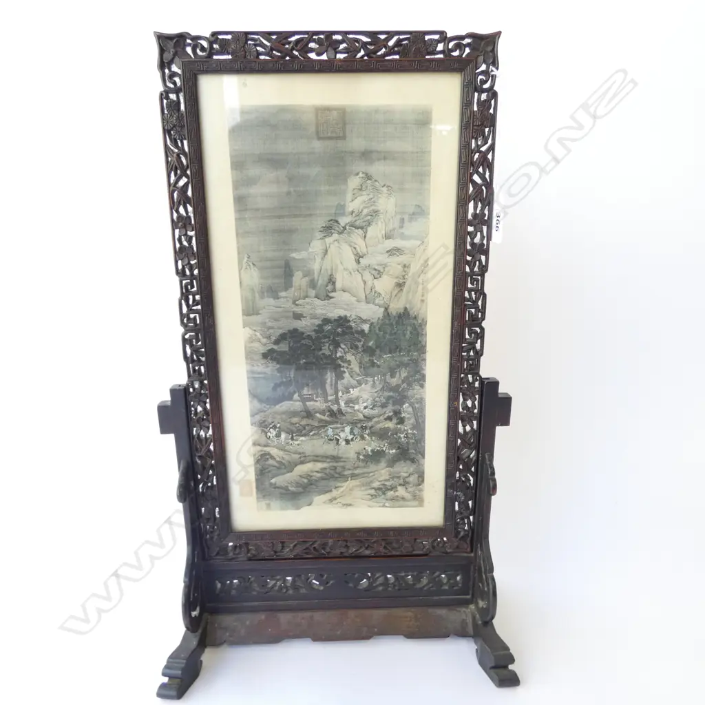2 ORIENTAL CARVED WOODEN PICTURE FRAMES ONE w. STAND H.440mm Image 1++