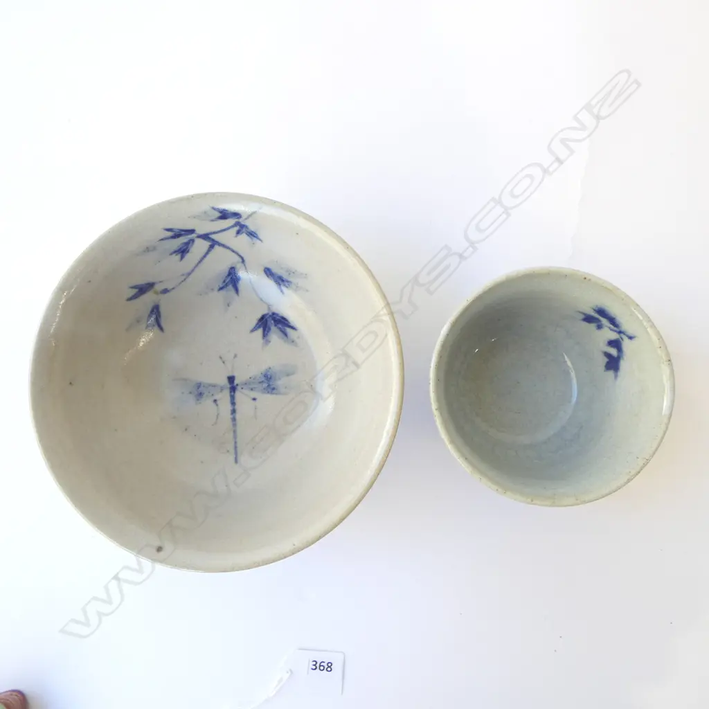 2 OLD CHINESE HAND PAINTED STONEWARE BOWLS, Dia.180 & 110mm Image 1++