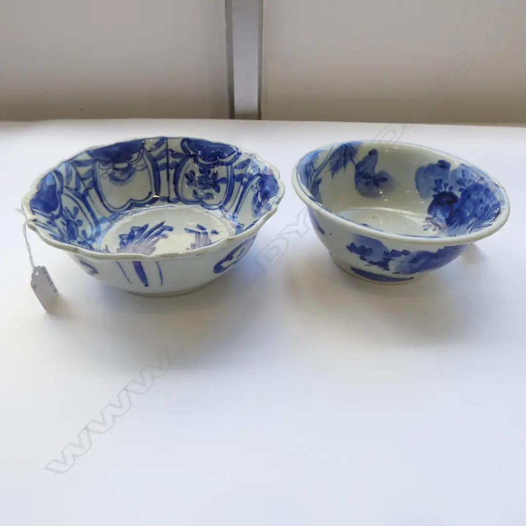 TWO OLD CHINESE PORCELAIN B/W BOWLS, Dia.190 & 220mm Image 1++