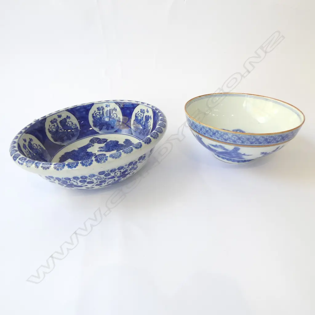 TWO OLD CHINESE PORCELAIN B/W BOWLS, Dia.190 & 250mm Image 1++