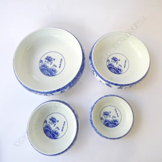 4 ORIENTAL B/W NESTING BOWLS 305mm dia