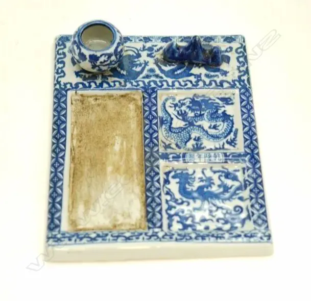 A Chinese Blue and White Dragon scholars desk stand L.180mm-John Perry Collections Image 1++