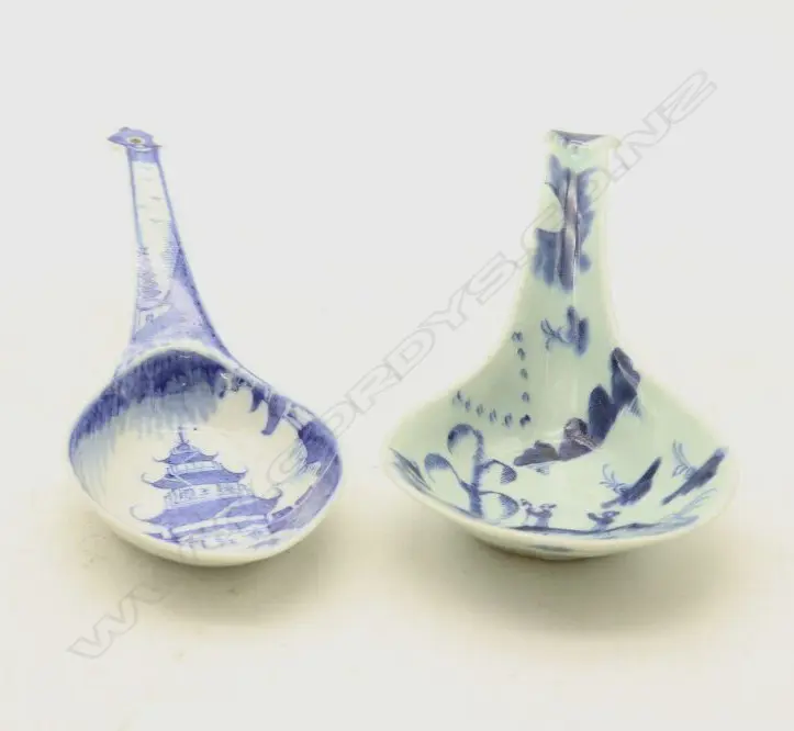 Two old Chinese Qing Dynasty style Blue and White Spoons. L.215mm-John Perry Collections Image 1++