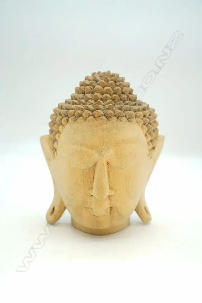 A Chinese Wooden Buddha Head H.215mm-John Perry Collections Image 1++
