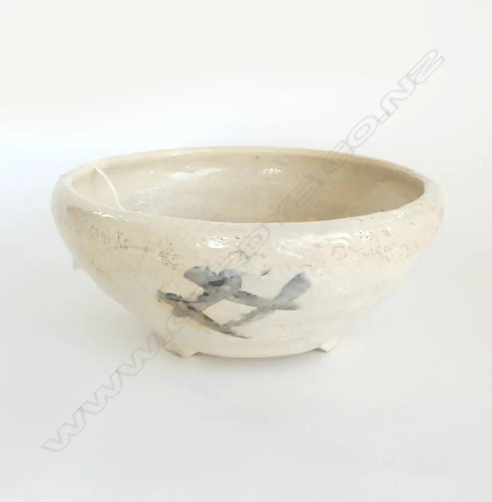 VINTAGE JAPANESE SHINO GLAZED POTTERY BOWL Dia.272mm LARGE CRACK Image 1++
