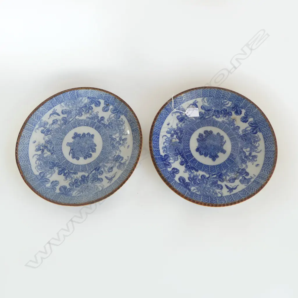 PR VINTAGE JAPANESE STENCILLED PLATES basket weave & bird pattern Dia.315mm Image 1++