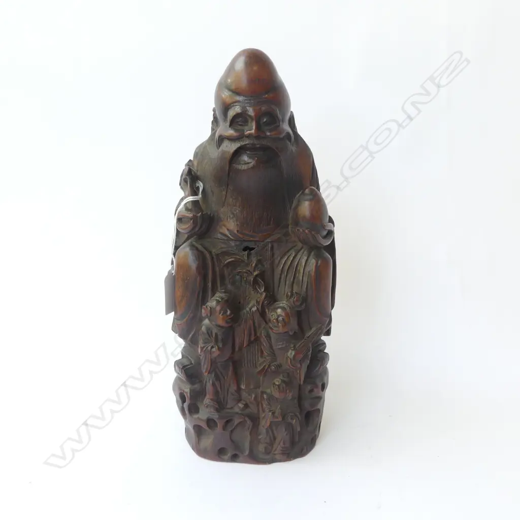 CARVED WOODEN ORIENTAL FIGURE H.305mm Image 1++