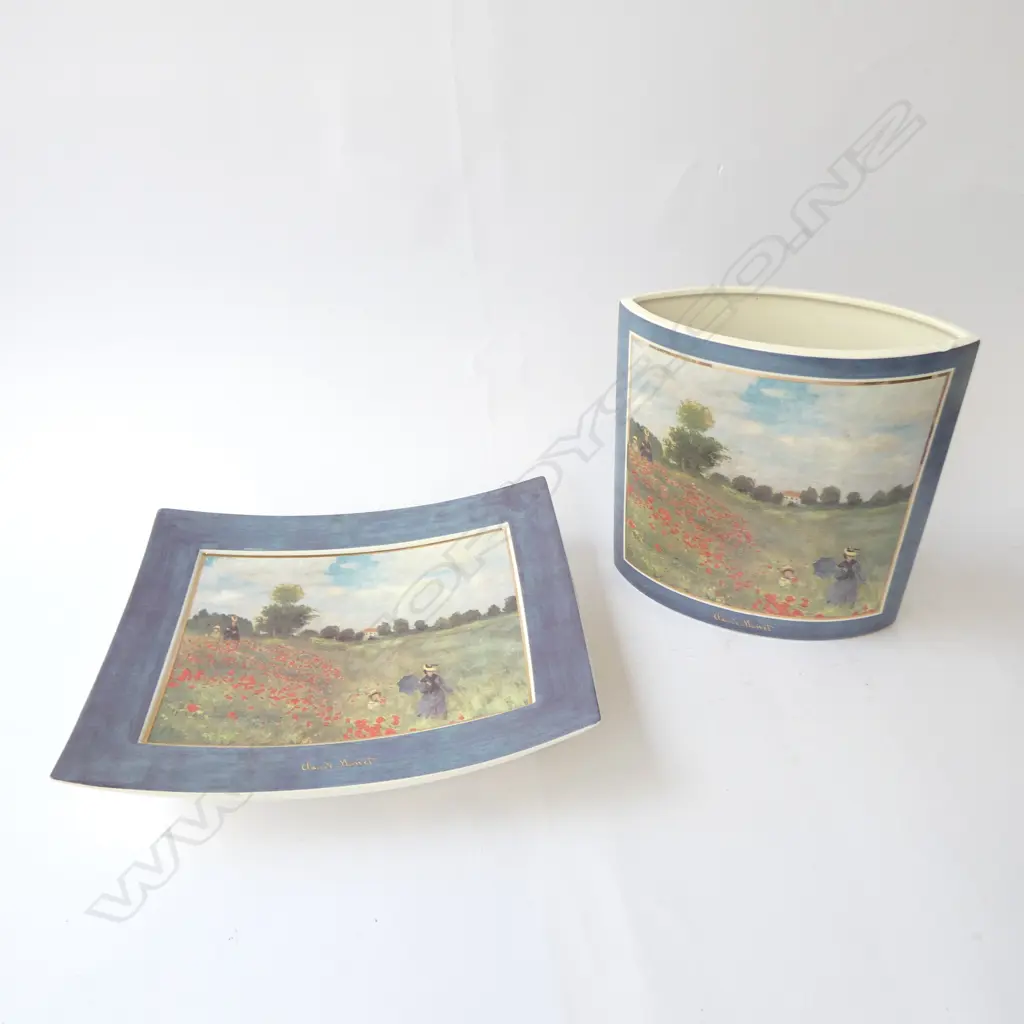 2 PCS GOEBEL 'CLAUDE MONET' LDT ED. SET 115/1000; VASE H.230x220mm & FOOTED DISH, L.310x260mm Image 1++